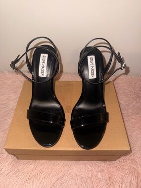 Steve Madden Black Patent Open-Toe Ankle-Strap Heels